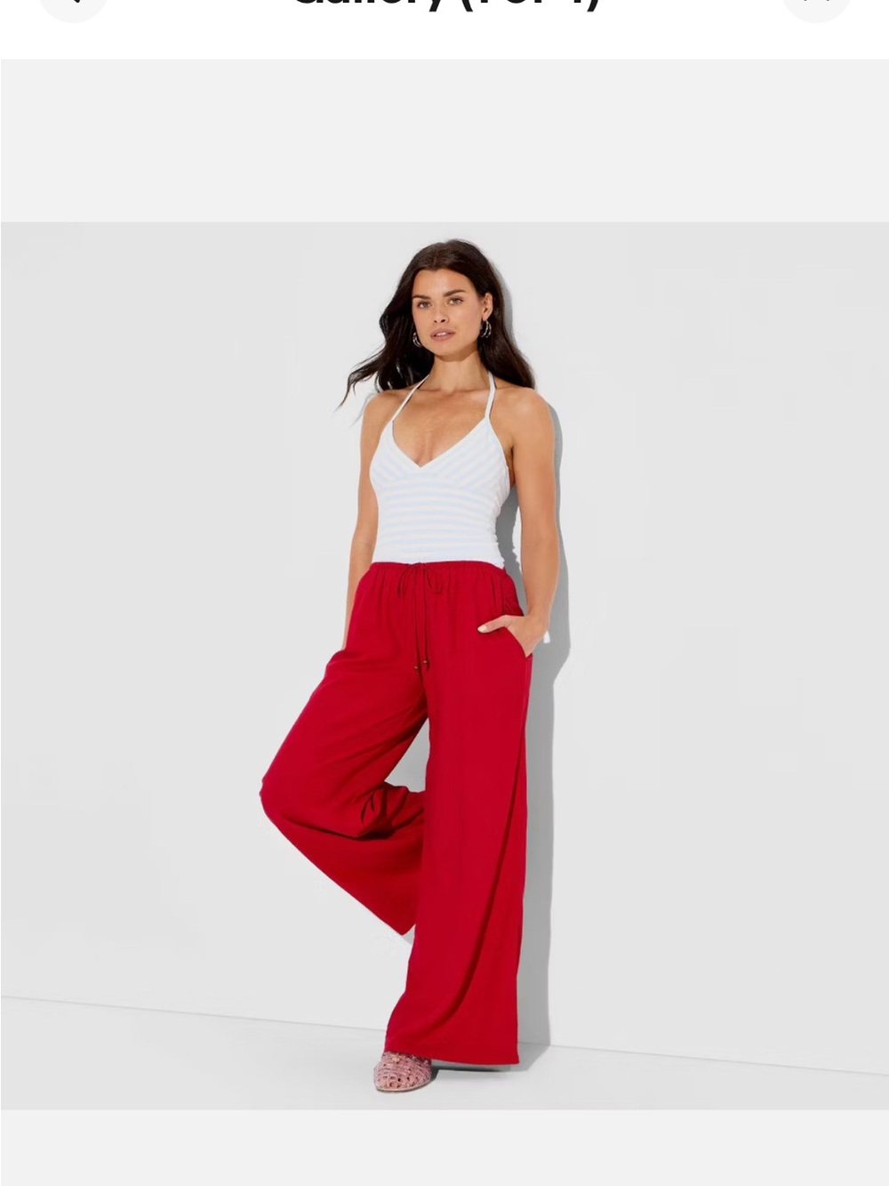 Women Low-Rise Baggy Leg Linen Pull-On Pants - Wild Fable Red M